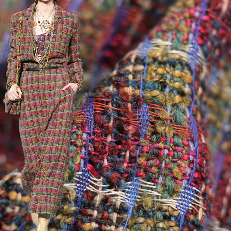 Sewing Tweed - Rood/Groen Rooster Wol Garengeverfd Gevlochten Tweed