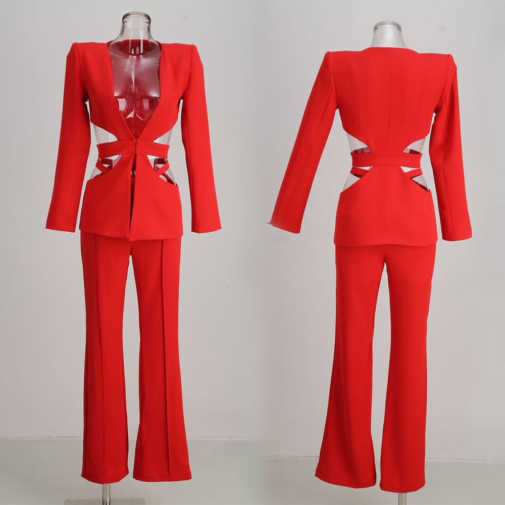 Shoulder Pad Set In - Sexy modieuze dames blazer-pak met uitsnijdingen,
