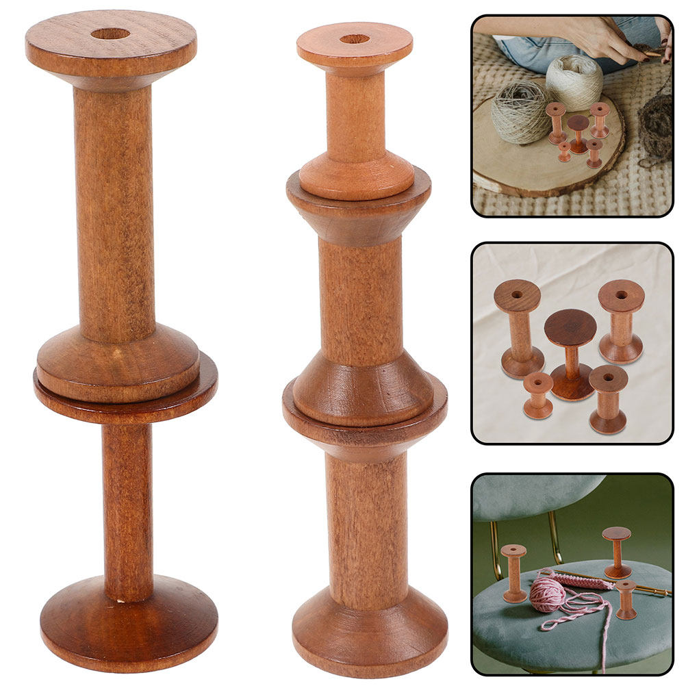 Thread Bobbins Empty - 7-delige houten draadspoelen, vintage lege houten